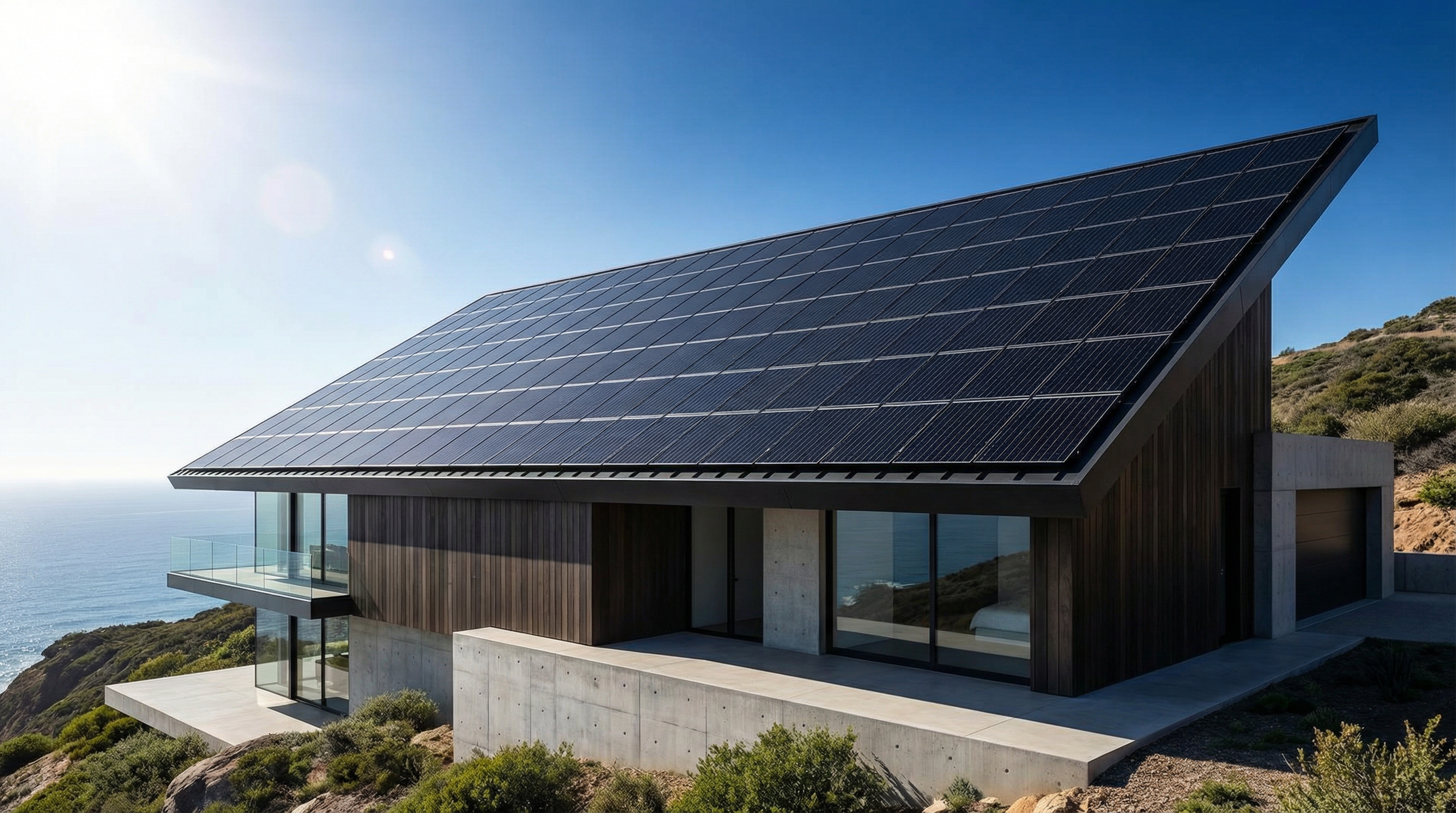 Modern home with solar panels